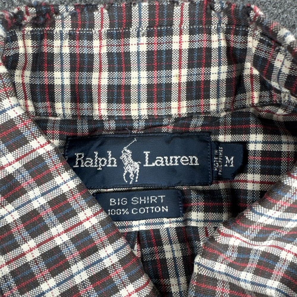 Ralph Lauren Men’s Big Shirt Medium Long Sleeve Button Up Plaid Red Blue Black - Picture 3 of 8